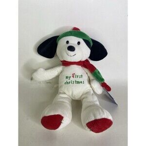 Prestige Toy My First Christmas Puppy Dog White Stuffed Plush Hat Scarf Red Paws